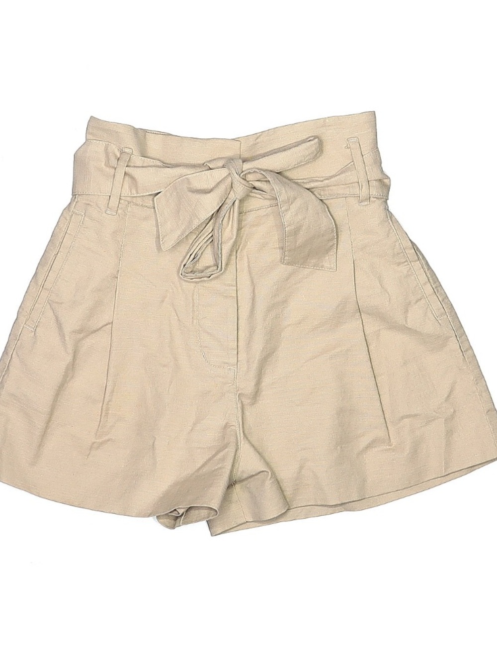 High-Waist Belted Paperbag Shorts in Beige